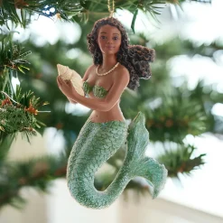 4" Resin Mermaid With Green Tail And Seashell Ornament<Kurt Adler Best