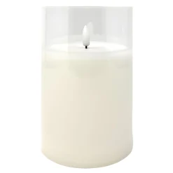 5.9" Warm White Flame LED Pillar Candle, Glass Canister<Lumineo Clearance