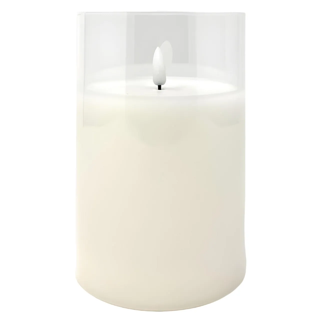 5.9" Warm White Flame LED Pillar Candle, Glass Canister<Lumineo Clearance