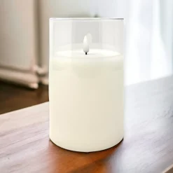 5.9" Warm White Flame LED Pillar Candle, Glass Canister<Lumineo Clearance