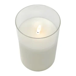 5.9" Warm White Flame LED Pillar Candle, Glass Canister<Lumineo Clearance