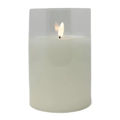 5.9" Warm White Flame LED Pillar Candle, Glass Canister<Lumineo Clearance