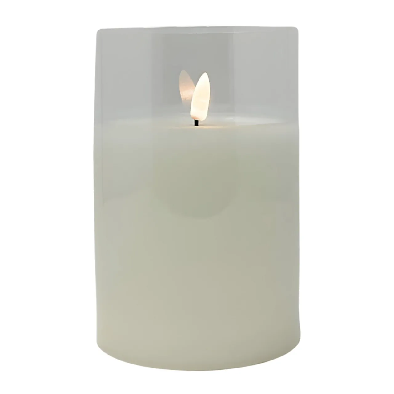 5.9" Warm White Flame LED Pillar Candle, Glass Canister<Lumineo Clearance