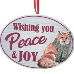 "Wishing You Peace & Joy" Woodland Animal Sign Ornament<Kurt Adler Fashion