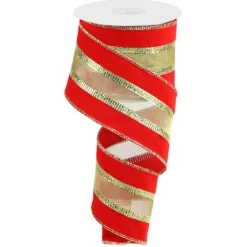 Red and Gold Mesh Velvet Ribbon 10 Yards Long x 2.5 Inches Wide< Clearance