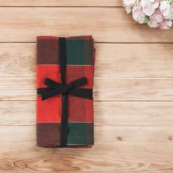Red And Green Plaid Cloth Napkins Set of 4< New