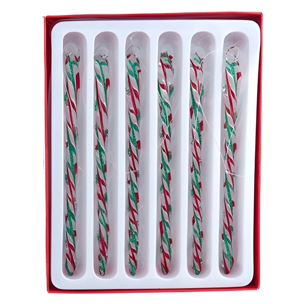 Red And Green Striped Glass Icicle Ornaments, Set of 6<Kurt Adler New