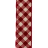 Red and Tan Gingham Pattern Double Wire Ribbon<Kurt Adler Best