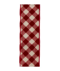 Red and Tan Gingham Pattern Double Wire Ribbon<Kurt Adler Best