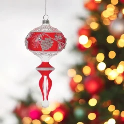 Red and White Pinecone Drop Finial Ornament< Best