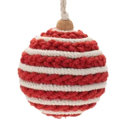 Red and White Striped Ball Ornament< Clearance