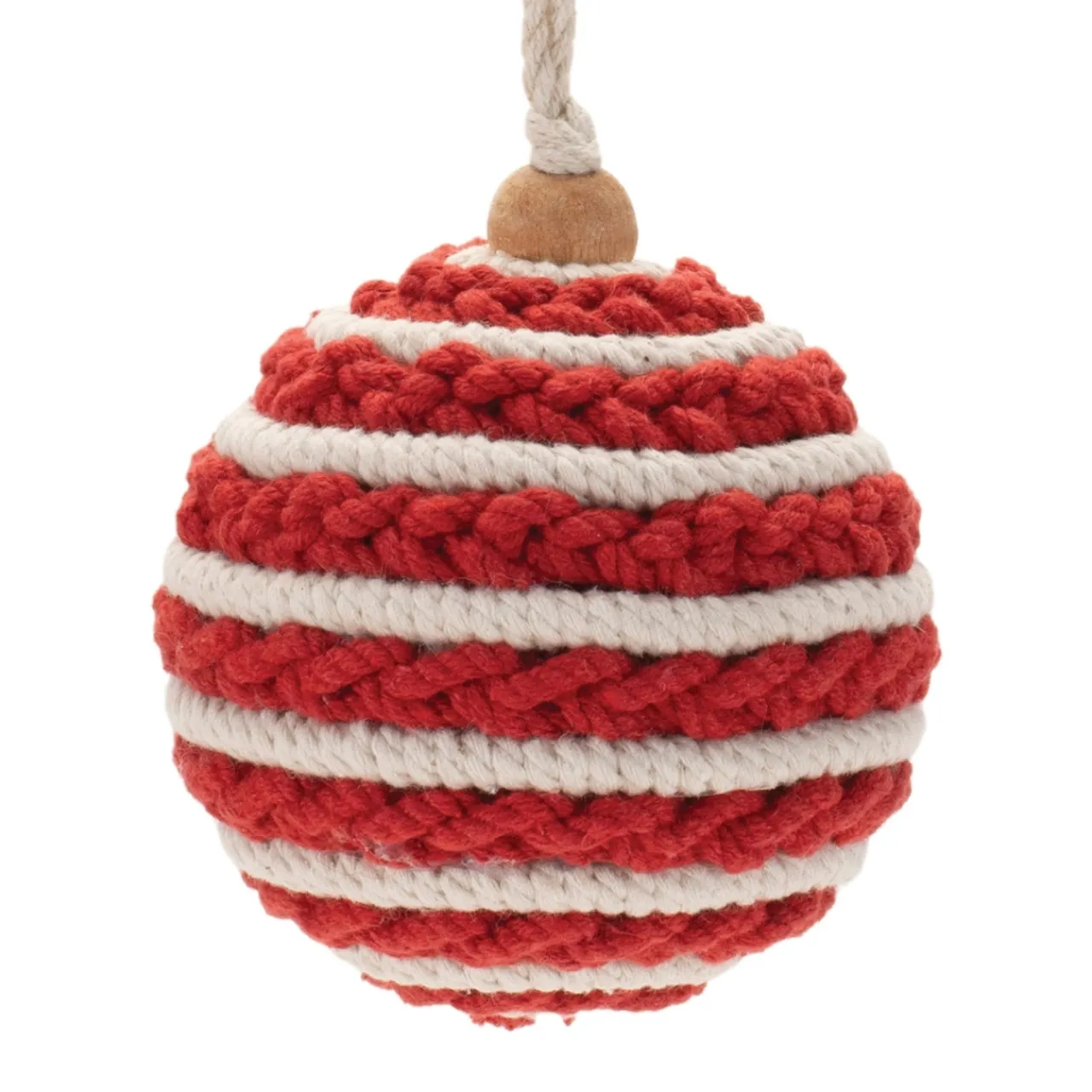 Red and White Striped Ball Ornament< Clearance