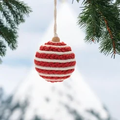 Red and White Striped Ball Ornament< Clearance
