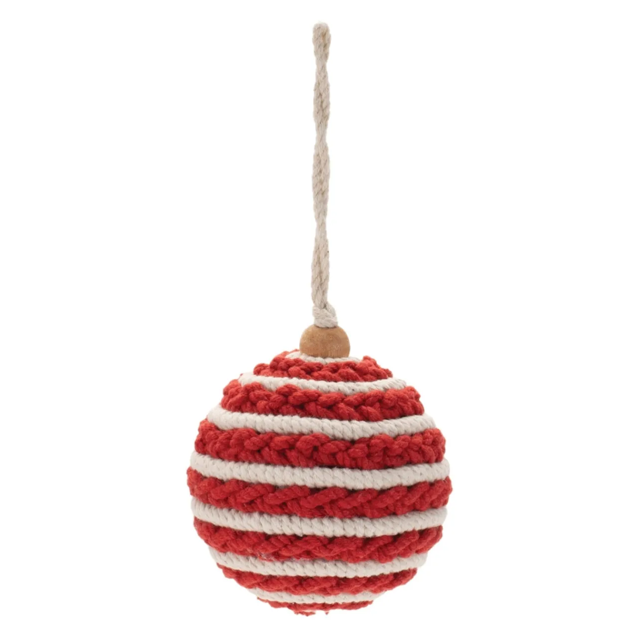 Red and White Striped Ball Ornament< Clearance