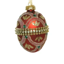 Red Beaded Glass Egg Ornament< Hot