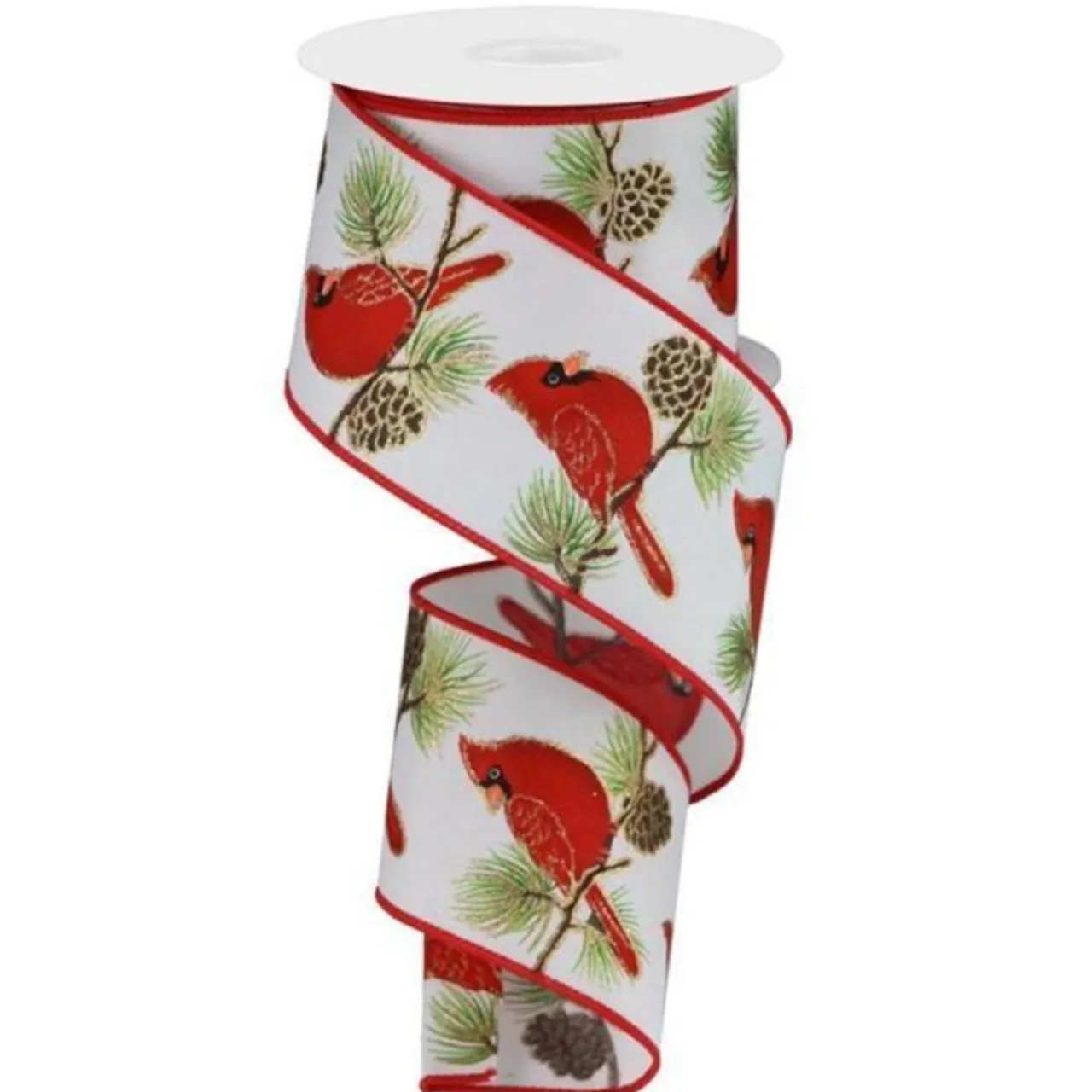 Red Cardinal On Branch's White Ribbon 10 Yards 2.5 Inch Wide< Hot