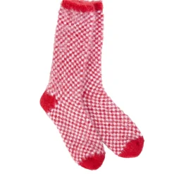 Red Check Feather Crew Socks< Fashion