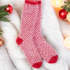 Red Check Feather Crew Socks< Fashion