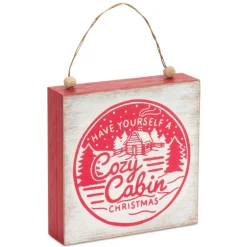 Red Cozy Cabin Hanging Wood Sign< Sale