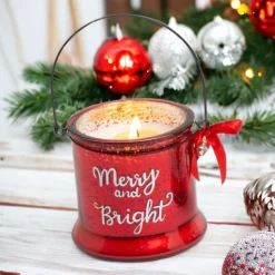 Red Mercury Glass Jar Candle with Handle - Merry and Bright< Clearance