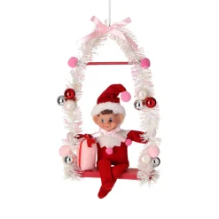 Red Pixie Elf on Candy Swing Ornament< Hot