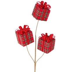 26” Red Plaid Present Spray< Clearance
