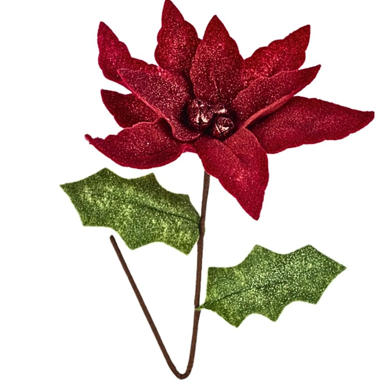 Red Poinsettia Pick with Glitter< Outlet