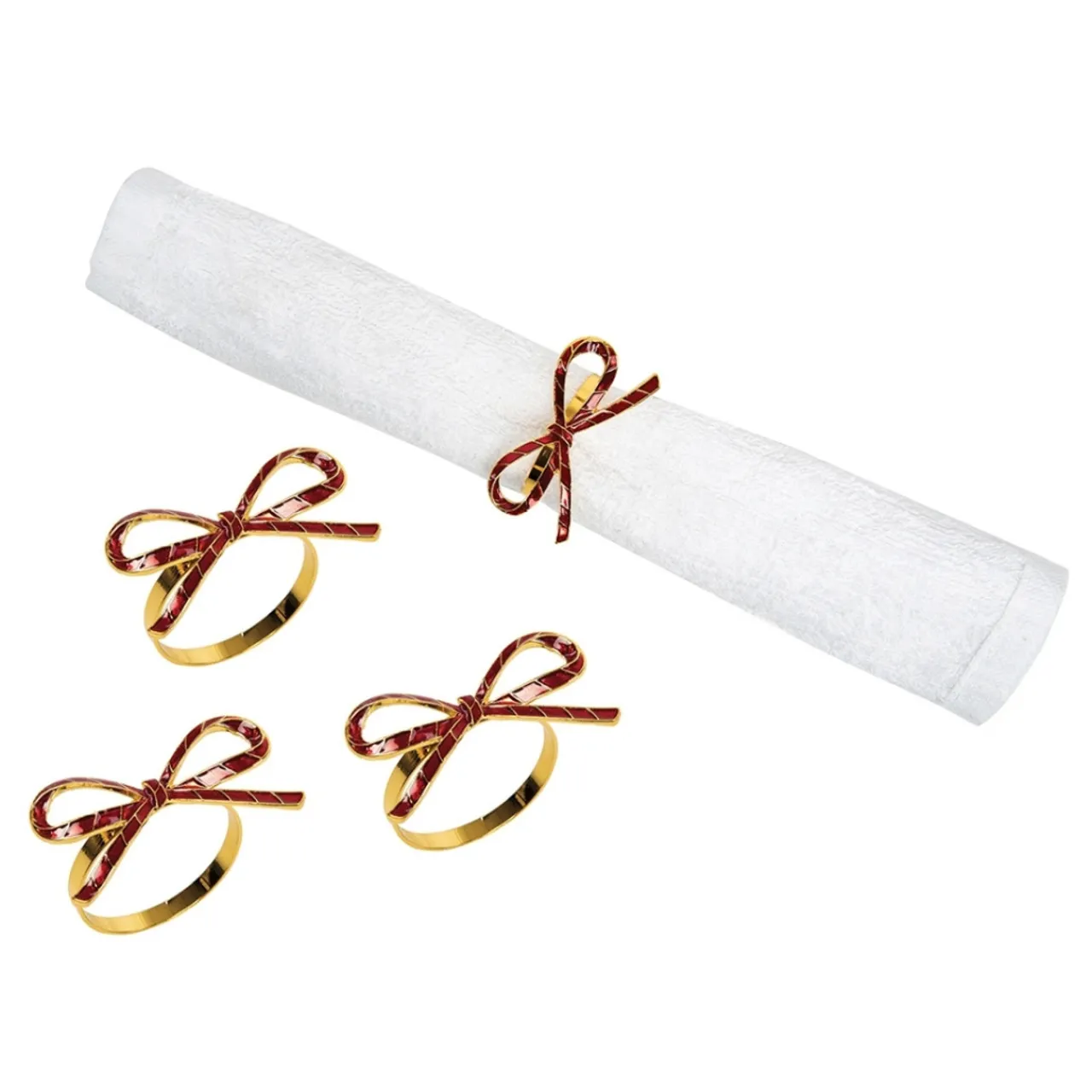 Red Ribbon Napkin Ring Set Of 4< Clearance