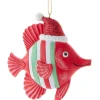 Red Striped Fish with Hat Ornament<Kurt Adler Sale