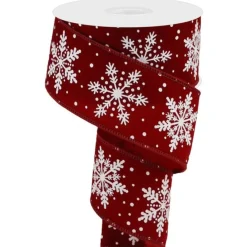 Red Velvet Ribbon With White Snowflakes  10 Yards Long x 2.5 Inch Wide< Outlet