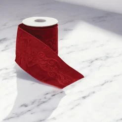 Red Velvet Scroll Wired Ribbon< Outlet