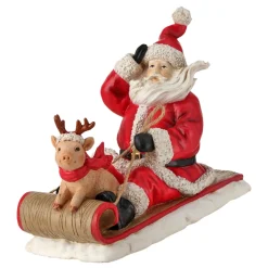 Resin Santa with Pig on Sled Figurine< Clearance
