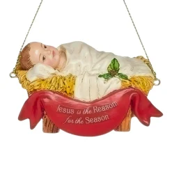 Roman - 3" Baby Jesus In Manger Ornament< New