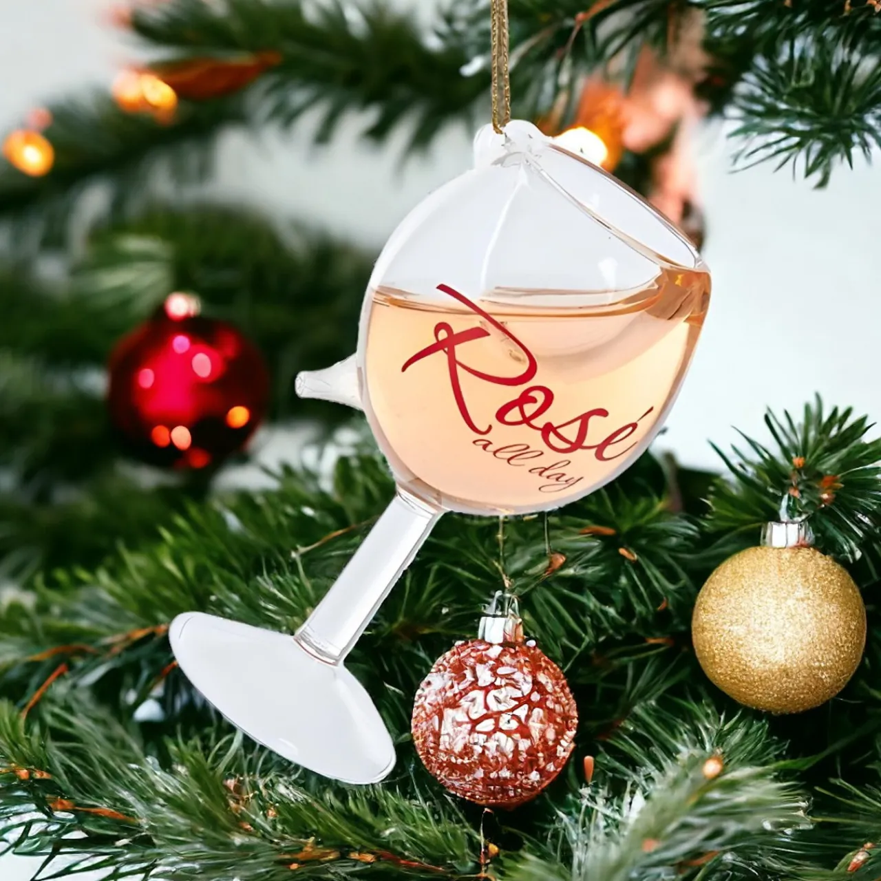 Rose All Day Wine Glass Ornament<Kurt Adler Online