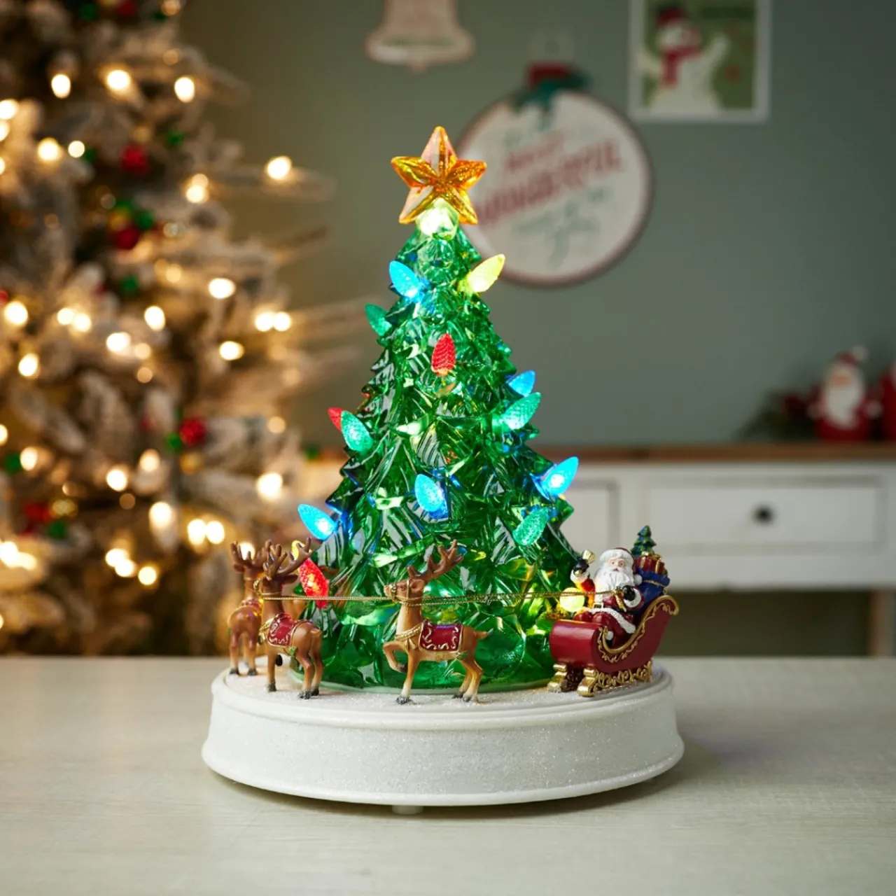 Rotating Musical LED Christmas Tree With Santa and Sleigh Figurine< Fashion