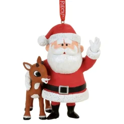 Rudolph And Santa Ornament< Outlet