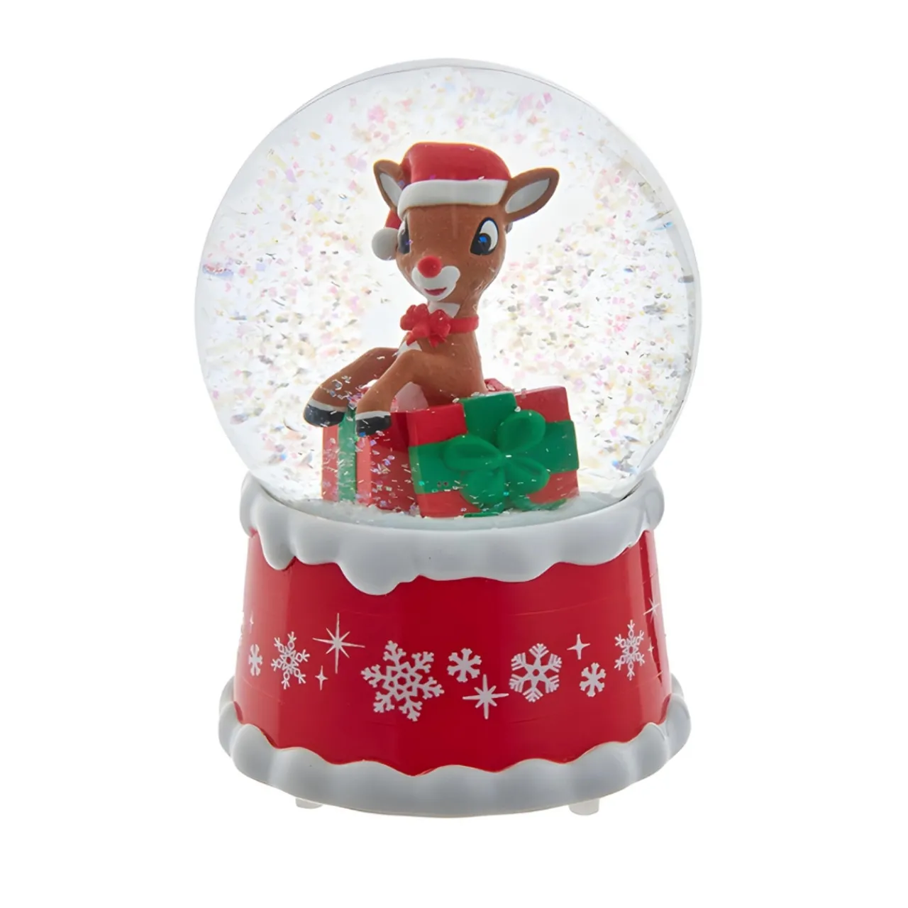 Rudolph The Red Nose Reindeer In Present Water Globe<Kurt Adler Online