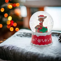 Rudolph The Red Nose Reindeer In Present Water Globe<Kurt Adler Online
