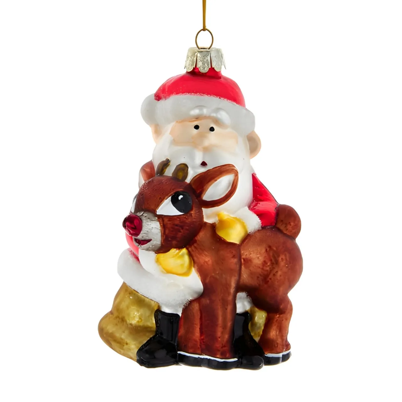 Santa & Rudolph Glass Ornament, 5" - Collectible<Kurt Adler Online