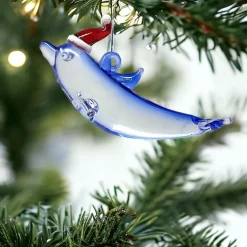 Santa Hat Dolphin with Tail Down Ornament< Clearance