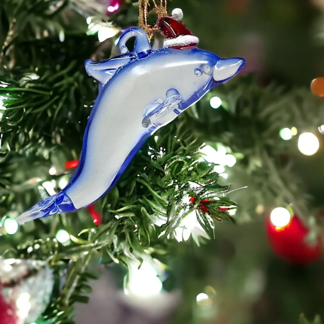 Santa Hat Dolphin with Tail Up Ornament< Online