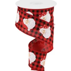 Santa Head On Red and Black Buffalo Plaid Ribbon 10 Yards Long x 2.5 Inch Wide< Clearance