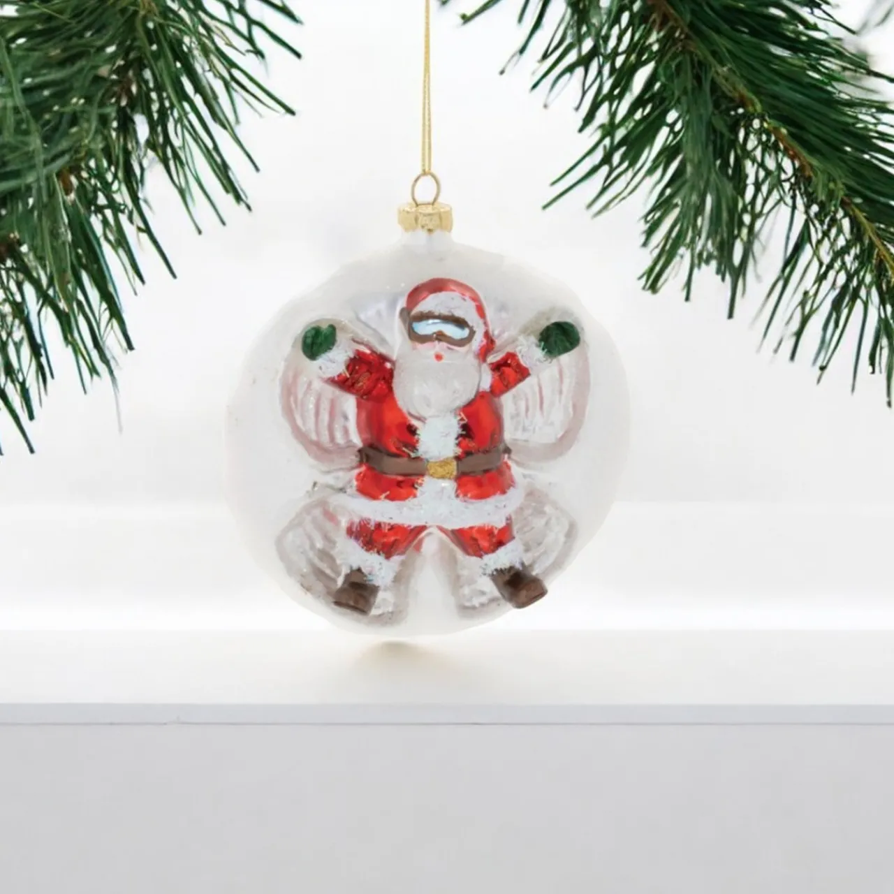 Santa Making Snow Angel Ball Ornament< Best