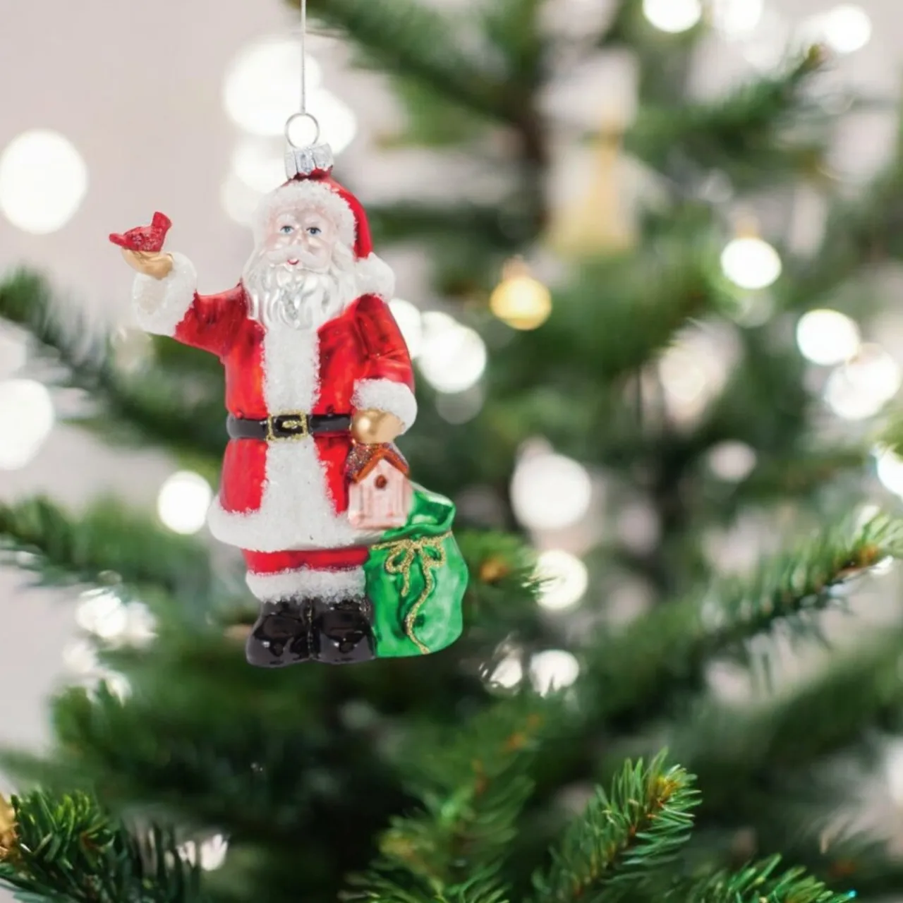 Santa With Cardinal Ornament< Hot