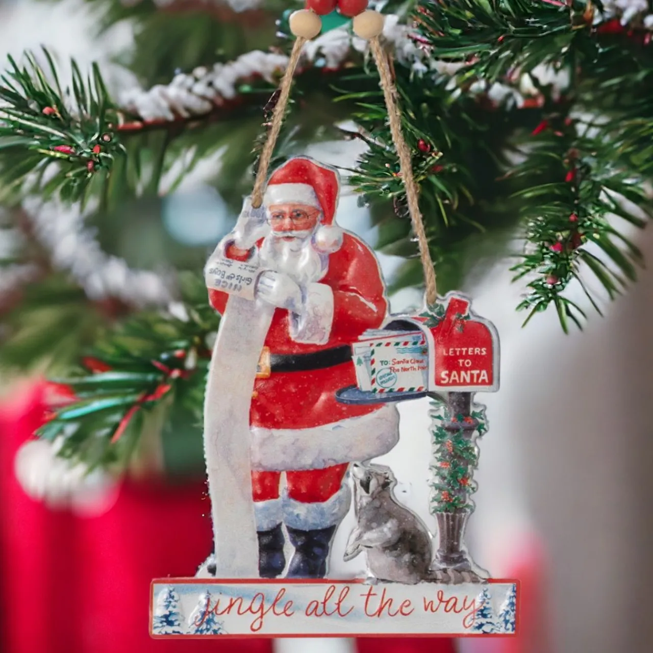 Santa with Raccoon Metal Ornament< Online