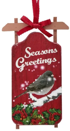 Seasons Greetings Sled Ornament< New