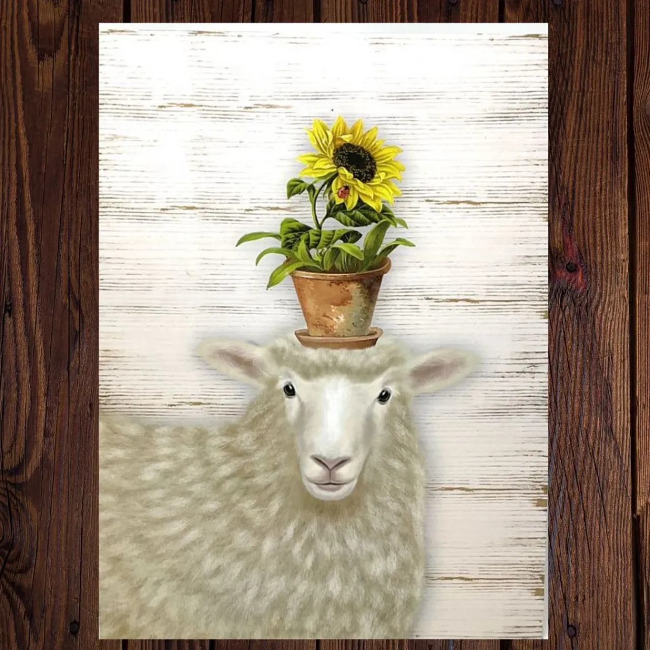 Sheep with Sunflower Pot Wall Art< Outlet