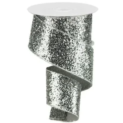 Silver Glitter Ribbon 10 Yards Long 2.5 Inch Wide< Clearance