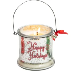 Silver Mercury Glass Candle with Handle - Happy Holidays< Clearance