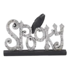 Silver Resin Spooky With Black Crow Sign< Fashion